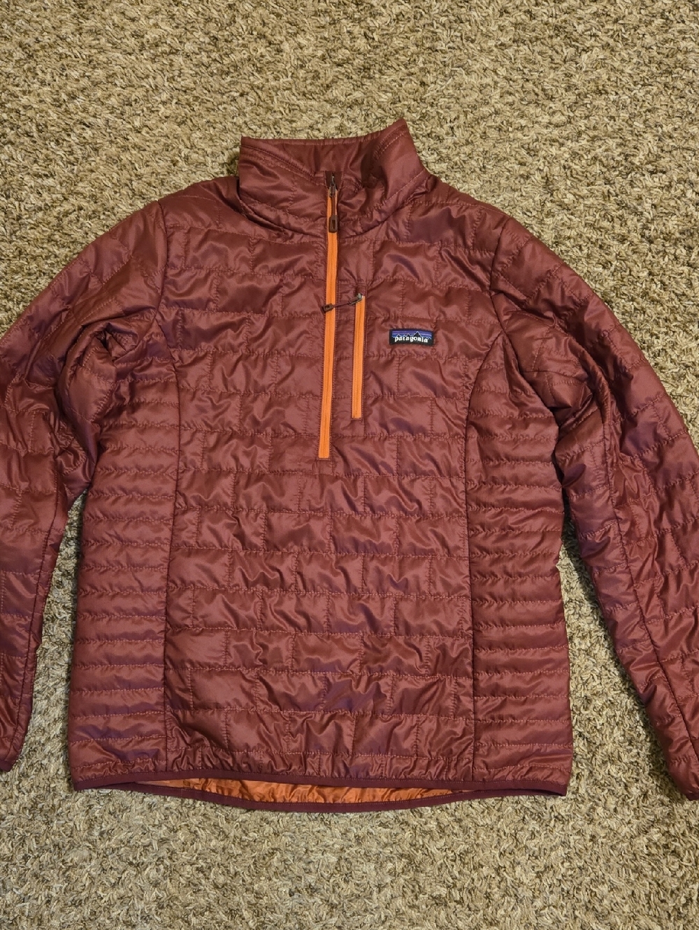 Patagonia Maroon Jacket with Orange Zip Trim